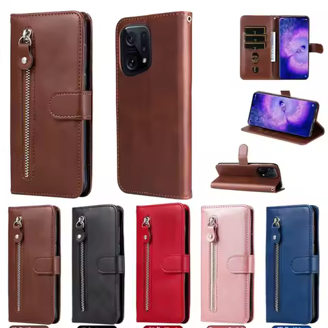 Find X8 Pro X3 Lite X2 Neo 5G Zipper Wallet Leather Case For OPPO Find X5 Lite Luxury Book Cover Fin