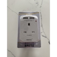 Britz 13A 3 Ways Multi Plug Adaptor with 2 USB Safety Mark