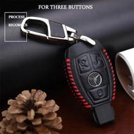 Genuine Leather Car Key Case Cover Fob Key Holder Chain For Mercedes Benz W203 W210 W211 W124 W202 W204 Amg Glk300 E260l 3 Buttom