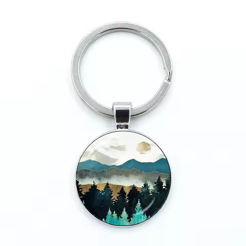 Mountains Rivers Sunsets Natural Scenery Key Chain Lakes Forests Glass Keychains Love For Nature Mal