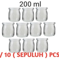 /10 (ten) pcs 200ml Glass Pudding Bottle with Plastic Lid / Glass Bottle + white plastic silicone ca