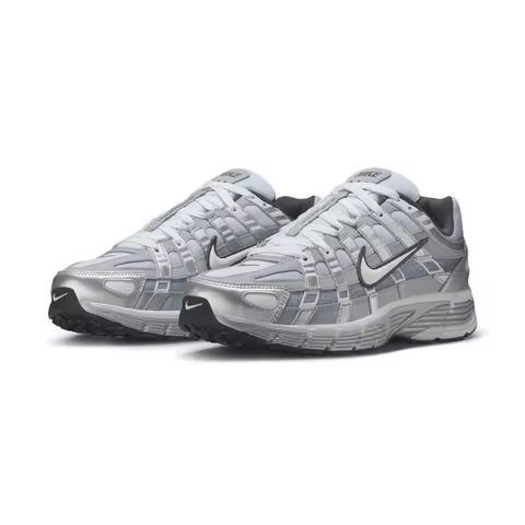 Nike P-6000 Fashion Comfort Fabric Leather Low-Top Casual Running Shoes for Men Silver Grey IH4465-0
