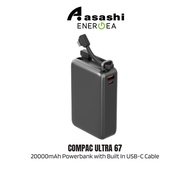 Energea Compac Ultra 67 20000mAh Powerbank with Built In USB-C Cable PD67W - Gunmetal