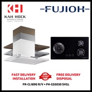 FUJIOH FR-CL1890 R/V 900MM CHIMNEY COOKER HOOD + FH-GS5030 SVGL BLACK GLASS GAS HOB BUNDLE