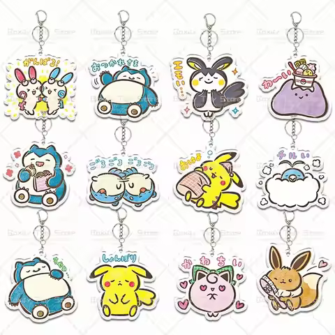 Anime Snorlax Piplup Eevee Bunnelby Transparent Acrylic Keychain Cute Cartoon Backpack Pendant Decor