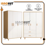 Innohut Wooden Wardrobe Cabinet Drawer Kabinet Kayu Closet Cupboard Almari Baju Door Open Clothes Hanging Rack 木制衣柜