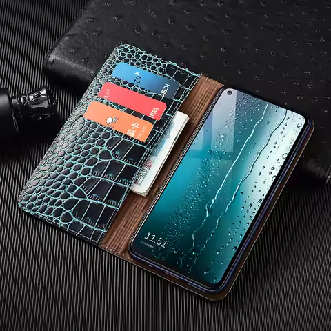 Crocodile Genuine Leather Flip Case For Asus Zenfone 5 5Z 6 7 8 9 10 11 12 ZS620KL ZE620KL ZS630KL P