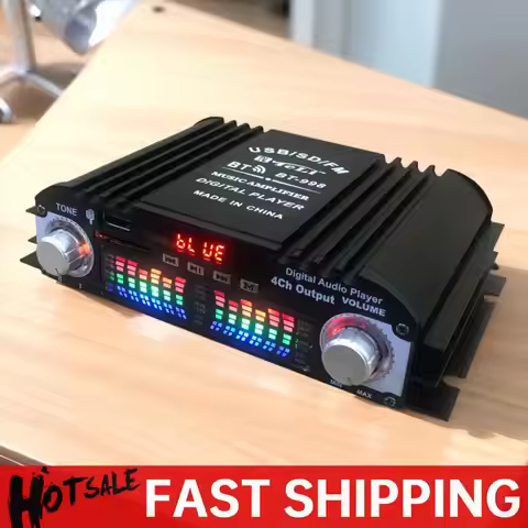 1600W Peak Power Digital 4 Channel Audio Amplifier HiFi Sound Amplifier FM USB Bluetooth-Compatible 