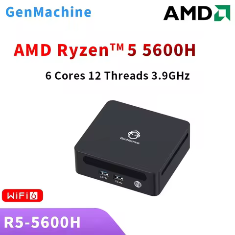 GenMachine AMD Ryzen 5 5600H Mini PC Windows 11 Max Support 64GB 3200Mhz RAM WIFI6 Computer gaming p