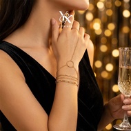 YX Bohemian Ring Hand Chain Set of 4 Y2K Festival Jewelry Boho Chic Finger Bracelet Stackable Set fo