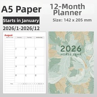 2026 Calendar A4 Work Secretary Monthly Planner Notebook Punch Card Schedule Book Womens Diary Book