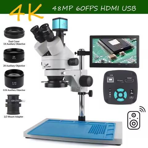 3.5X-90X Continuous Zoom Stereo Trinocular Microscope + 0.5X 2X Auxiliary Objective Lens 48mp 55mp 4