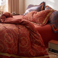 Bedding Pure Cotton Double Layer Gauze Quilt Cover Light Luxury Wedding a Four-piece Bedding Set wit