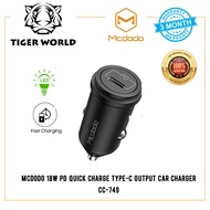 TigerWorld Mcdodo 18W PD Quick Charge Type-C Output Car Charger CC-749