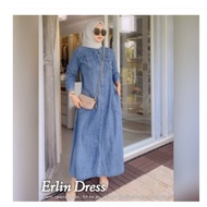 Favoritemu.id ~ Erlin Women's washed Jeans Dress // Full Active Buttons // Busui friendly Jumbo Dres