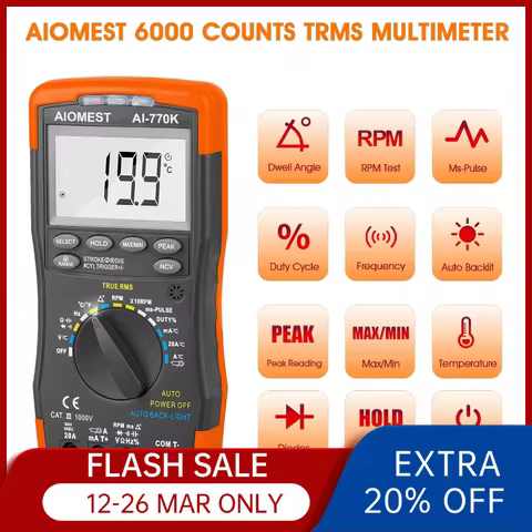 Automotive Multimeter Engine Analyzer, Digital DMM Meter AI-770K to Measure Car Dwell Angle, RPM Tac
