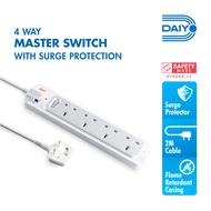 Daiyo DE 364 Master Switch Surge Protector 4 Way Extension Socket Strip 2 Meter long