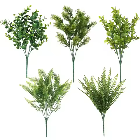 5/7 Fork Artificial Plants Simulation Grass Plastic Ferns Green Leaves Fake Flower Plant Wedding Hom