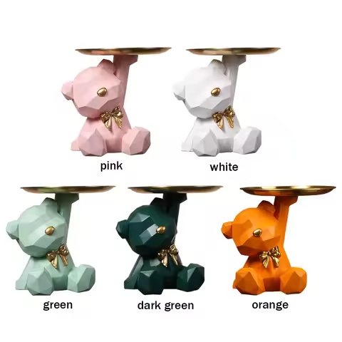 Geometric Bear Storage Sculpture with Pallet Resin Key Holder Figurine Entrance Crafts Household Sup