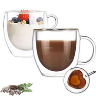 Others - 【兩隻】心形玻璃杯 雙層玻璃水杯 咖啡杯 牛奶杯－240毫升