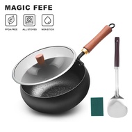 MAGIC FEFE Zhangqiu Hammered Cast Iron Wok Non-Stick with Coating-Free (24-28cm)
