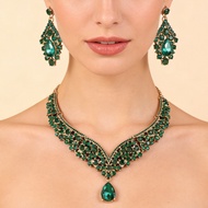 Ladies Alloy Jewellery Set Crystal Diamonds Necklace Earrings Set Wedding Jewellery Holiday Party Je