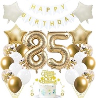 85th Birthday Decoration Set 'Light Gold & White' 33 Piece Set with Balloons, Garland, Foil Number 8