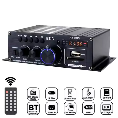 AK380 40W+40W Mini Digital Audio Power Car Amplifier Portable Sound Stereo Audio Amplifier Class D S