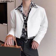 [Perfectly] INCERUN Men's Fashion Solid Long Sleeve Blazer Workplace Lapel Button Down Suit (Korean 