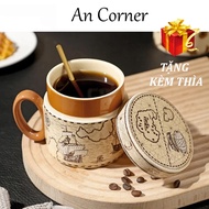 AN CORNER 380ml Premium Ceramic Coffee and Tea Mug, With High Temperature Resistant Lid 30 - 120 Deg