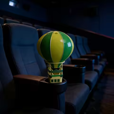 Miniature Hot Air Balloon Popcorn Holder -10x20cm Green Striped Decor with Open Canopy, Cute Desk Or