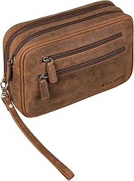 Nero' Handgelenktasche Herren Leder mit Doppelkammer Vintage Handtasche Clutch für 8,4 Zoll Tablets 