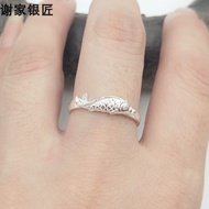 Xiejia Silversmith 999 Pure Silver Fish Ring Swimming Fish Ring Handmade Pure Silver 999 Sterling Si