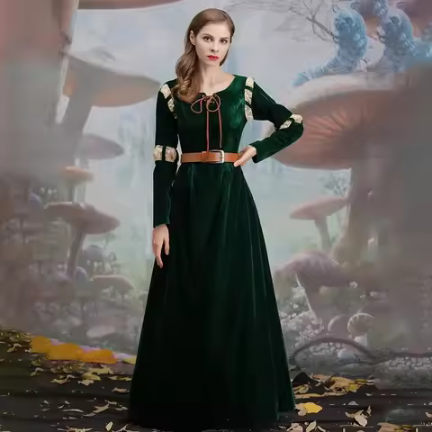 COSWomen's Princess Merida Cosplay Costume Halloween Stage Play Dress Brave Cartoon Movie Court Outf