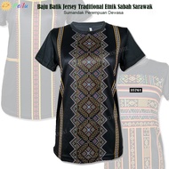 (Small Cutting) Baju Batik Jersey Traditional Etnik Sabah Sarawak Sumandak Perempuan Dewasa
