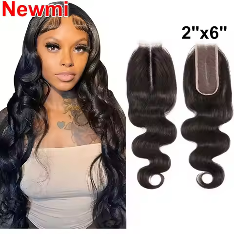 2x6 Human Hair Closure 12-26 inch Body Wave 2x6 Lace Closure for Women Transparent Kim Lace Closure 