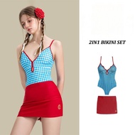 Swimsuit women's two-piece one-piece skirt style 2in1 set Thai retro red skirt beach vacation hot sp