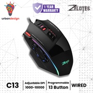 Zelotes C13 Wired Ergonomic Gaming Mouse Programmable 13 Button 10000 DPI 5 Levels Ergonomic