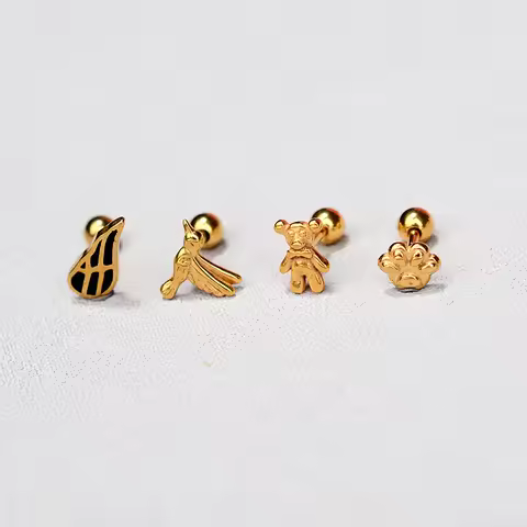 1PC Tiny Small Stainless Steel Bear Paw Skull Stud Earing Fashion Animal Earing Helix Cartilage Trag