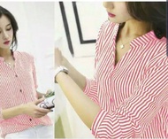 kemeja lengan panjang wanita motif garis full kancing depan  /atasan wanita /pakaian wanita /kemeja 