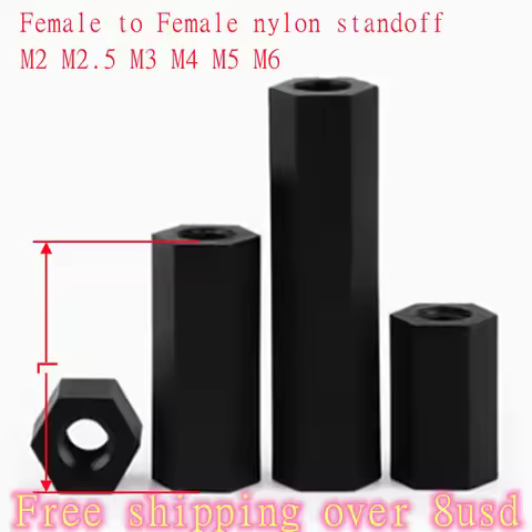10pcs-100pcs M2 M2.5 M3 M4 M5 M6*4/5/6/7/8/9/10/11/12mm to 50mm black nylon spacer female to female 