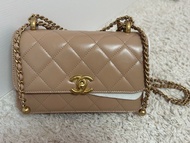 Chanel 雙金球 奶茶色 19cm