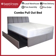 Combo Pull Out Bed | Bedframe + Mattress | Bedset Package |  Available Queen &amp; King size with Single or S.Single Pull out Bed | FREE Delivery and Assembly
