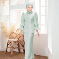 JOJOBars Baju Raya 2024 Satin Baju Kurung Moden Ironless Plain Premium SELESA Puff Sleeve Blouse and