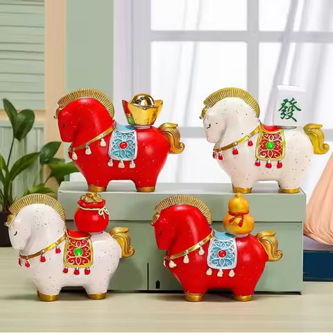 2026 Chinese New Year Resin Horse Figurine Horse Mascot Chinese Style Zodiac Horse Ornaments Rotatab