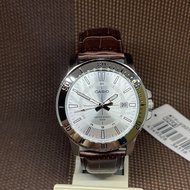 Casio MTP-VD01L-7C Silver Analog Brown Leather Quartz Sporty Dress Men's Watch