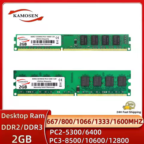 KAMOSEN DIMM DDR2 800Mhz/667Mhz 2GB RAM PC2-6400/PC2-5300 for Desktop Memory with Guaranteed Quality