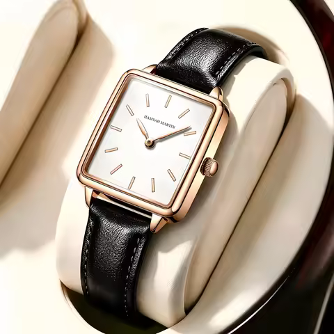 HANNAH MARTIN Brand Women Watch Original Japanese Movement Top Clock Fashion Square Simple Leather W