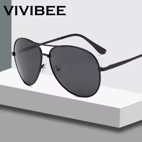 VIVIBEE Classic Men Aviation Polarized Metal Frame Sunglasses Black Women Pilot Style UV400 Sun Glas