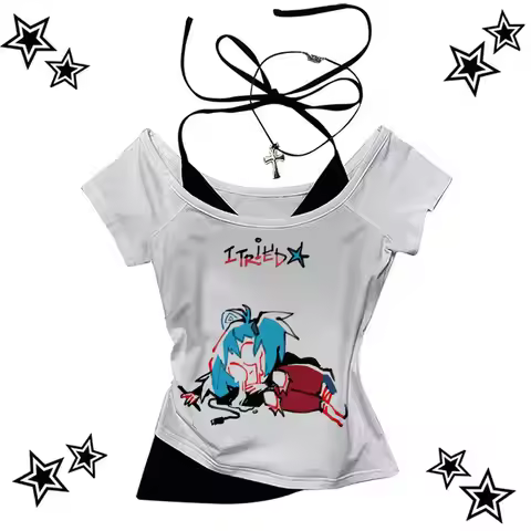 Sally Face shirt girl Grunge Retro korean clothes 2000s graphic University t-shirt Grunge anime Grap